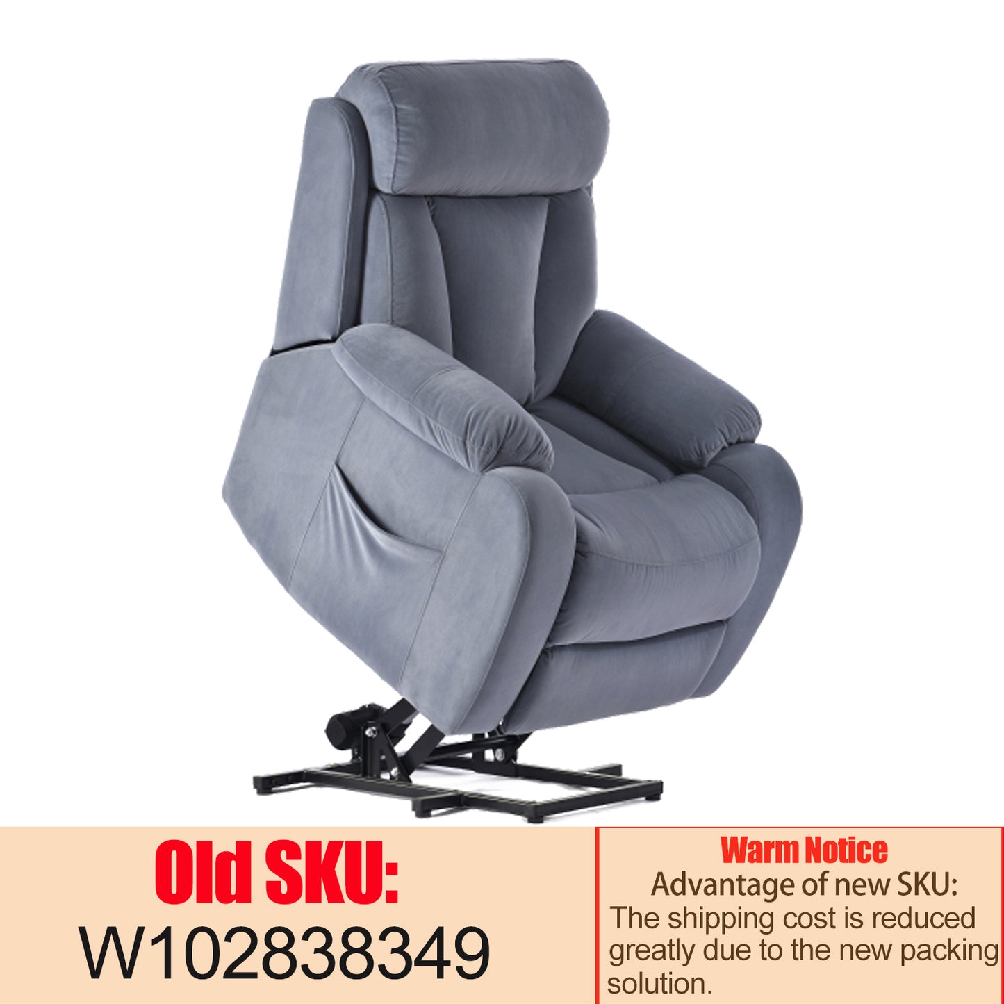 Comfort Plus Power Lift Chair Recliner with Adjustable Remote Control - Light Blue Australia Cashmere Fabric