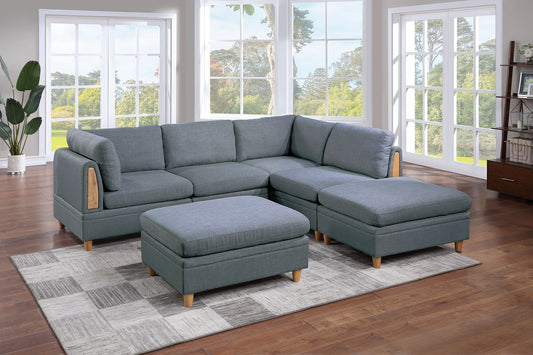 Contemporary 6-Piece Steel Gray Modular Sectional Sofa Set