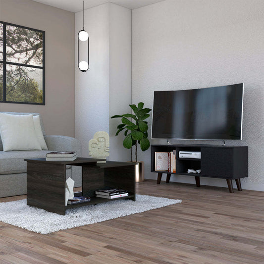 Elegant Black and Espresso Living Room Furniture Set with TV Stand and Coffee Table