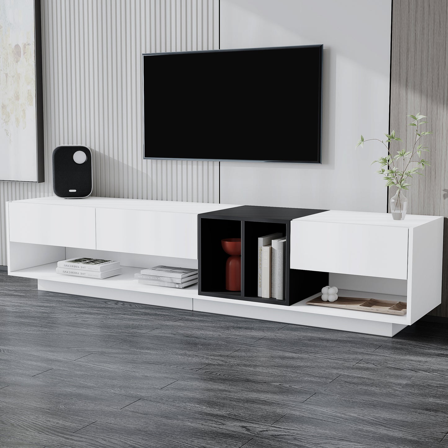 Elegant Two-Tone Media Console with Versatile Storage Solution for Living Room