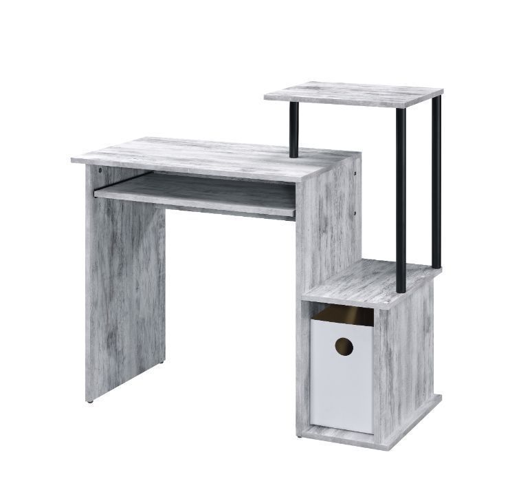 Rustic Wood and Metal Computer Desk with Antique White and Black Finish