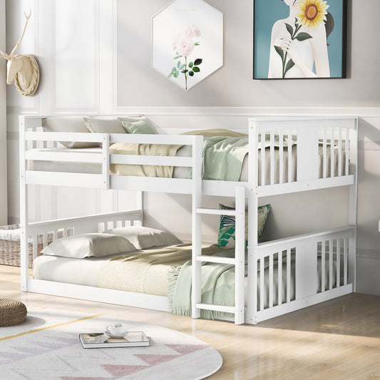 White Full-Size Bunk Bed with Built-In Ladder