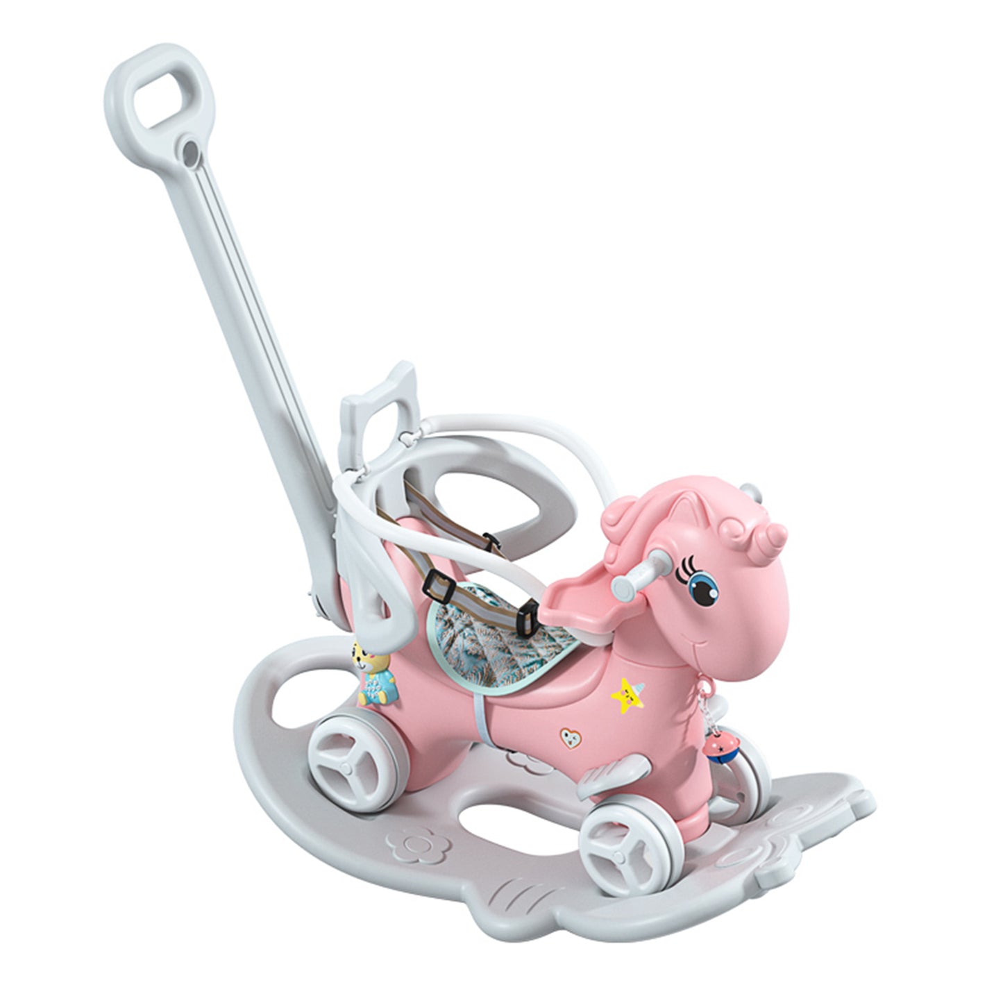 4-in-1 Unicorn Pink Rocking Horse and Ride-On Toy for Toddlers