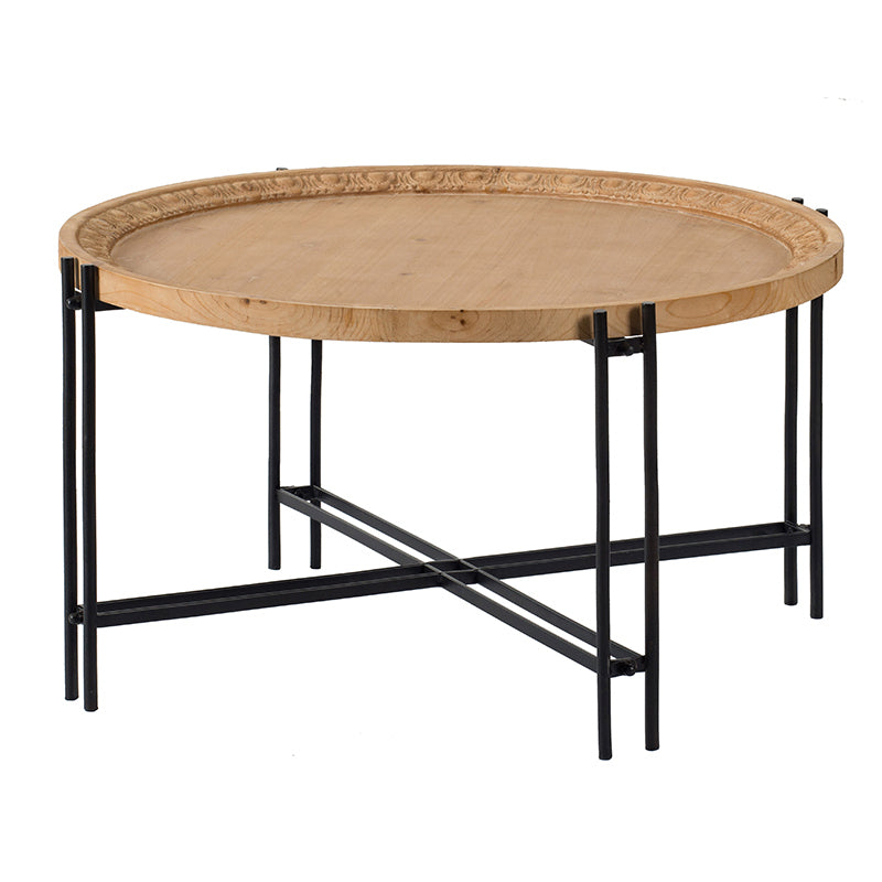 Round Wooden Coffee Table with Modern Metal Legs