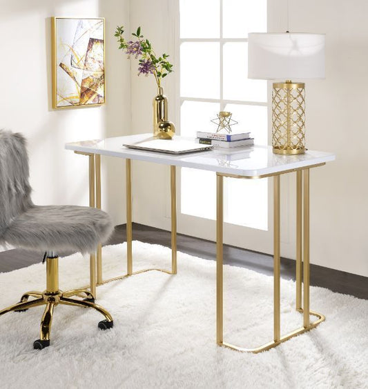 Elegant White and Gold Writing Desk - Contemporary Workspace Essential