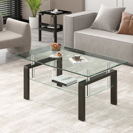 Contemporary 2-Layer Tempered Glass Coffee Table