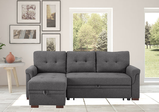 Dark Gray Linen Sectional Sleeper Sofa with Storage Chaise by Hunter