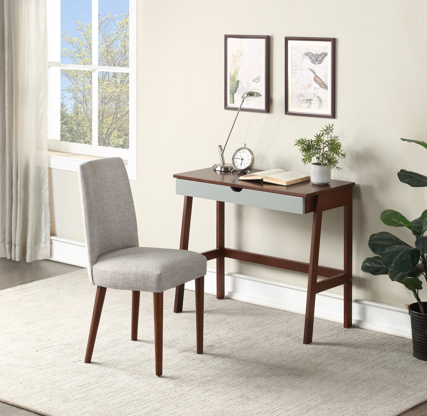 Elegant Solid Wood Desk in Espresso & Gray