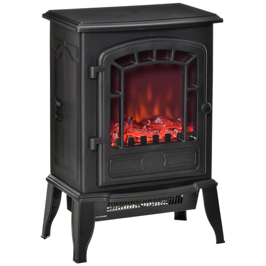 22 Black Free Standing Electric Fireplace Stove with Realistic Flame Effect