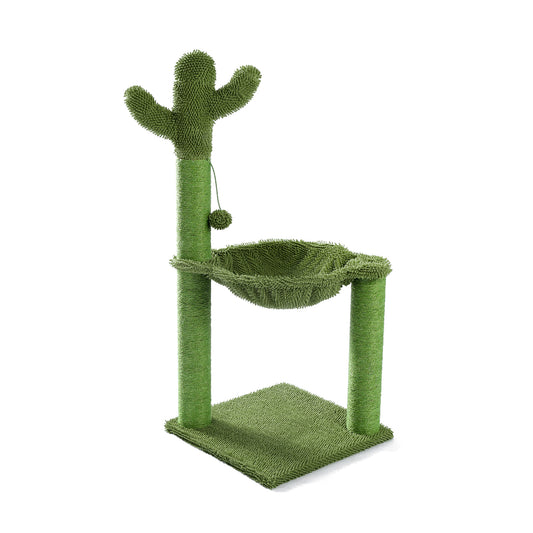 Cactus Cat Tree Cat Scratching Post with Hammock Play Tower, Full Wrapped Sisal Scratching Post for Cats 93.5cm Green