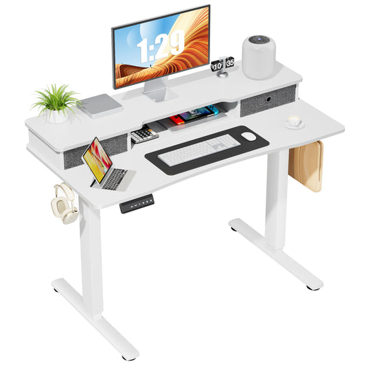 Height Adjustable Electric Standing Desk with Monitor Stand, Double Drawer Storage, and Powerful Motor