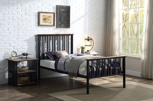 Zudora Twin Bed , Antique Oak & Black Finish BD01747T