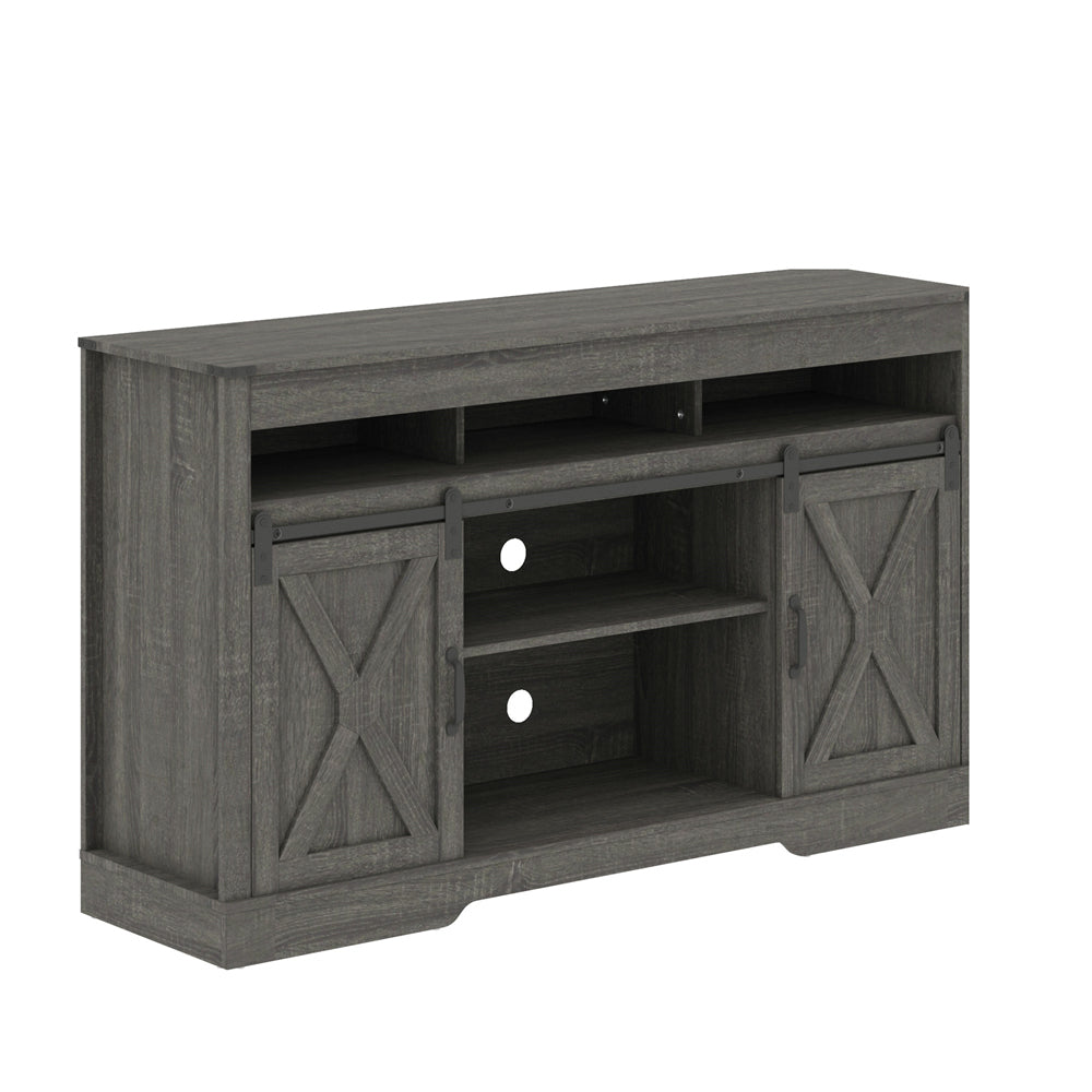 Rustic Gray Farmhouse TV Stand with Movable Barn Door Storage Cabinet