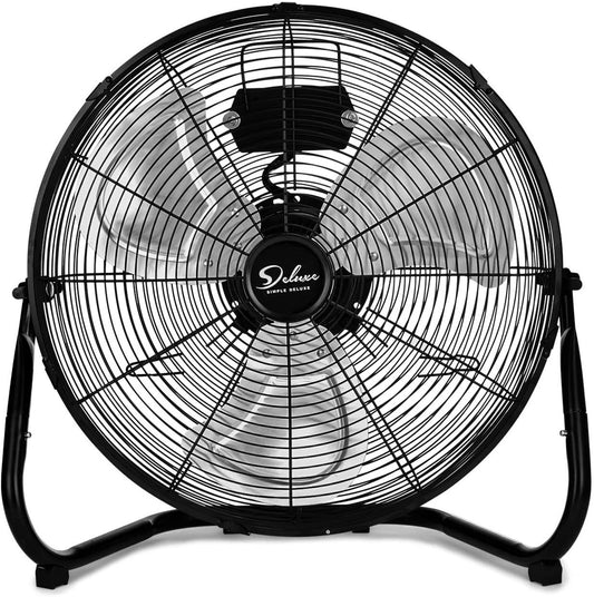 Simple Deluxe 20 Inch 3-Speed High Velocity Heavy Duty Metal Industrial Floor Fans Quiet for Home, Commercial, Residential, and Greenhouse Use, Outdoor/Indoor, Black