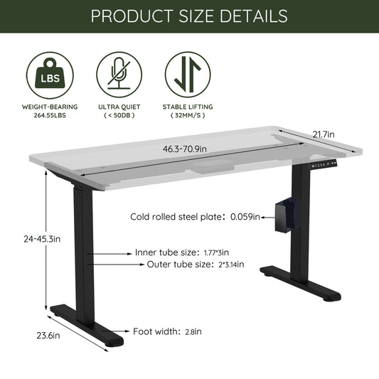 ErGear Adjustable Electric Standing Desk Frame with Dual Motors and Height Adjustment - Ergonomic Workplace Upgrade