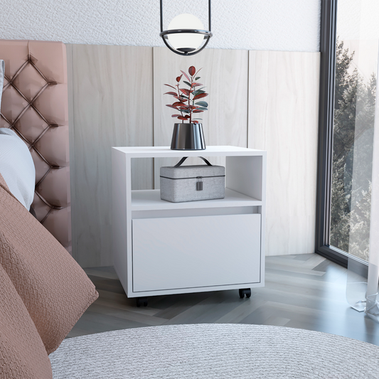 Austin Nightstand, Casters, Single Drawer-White