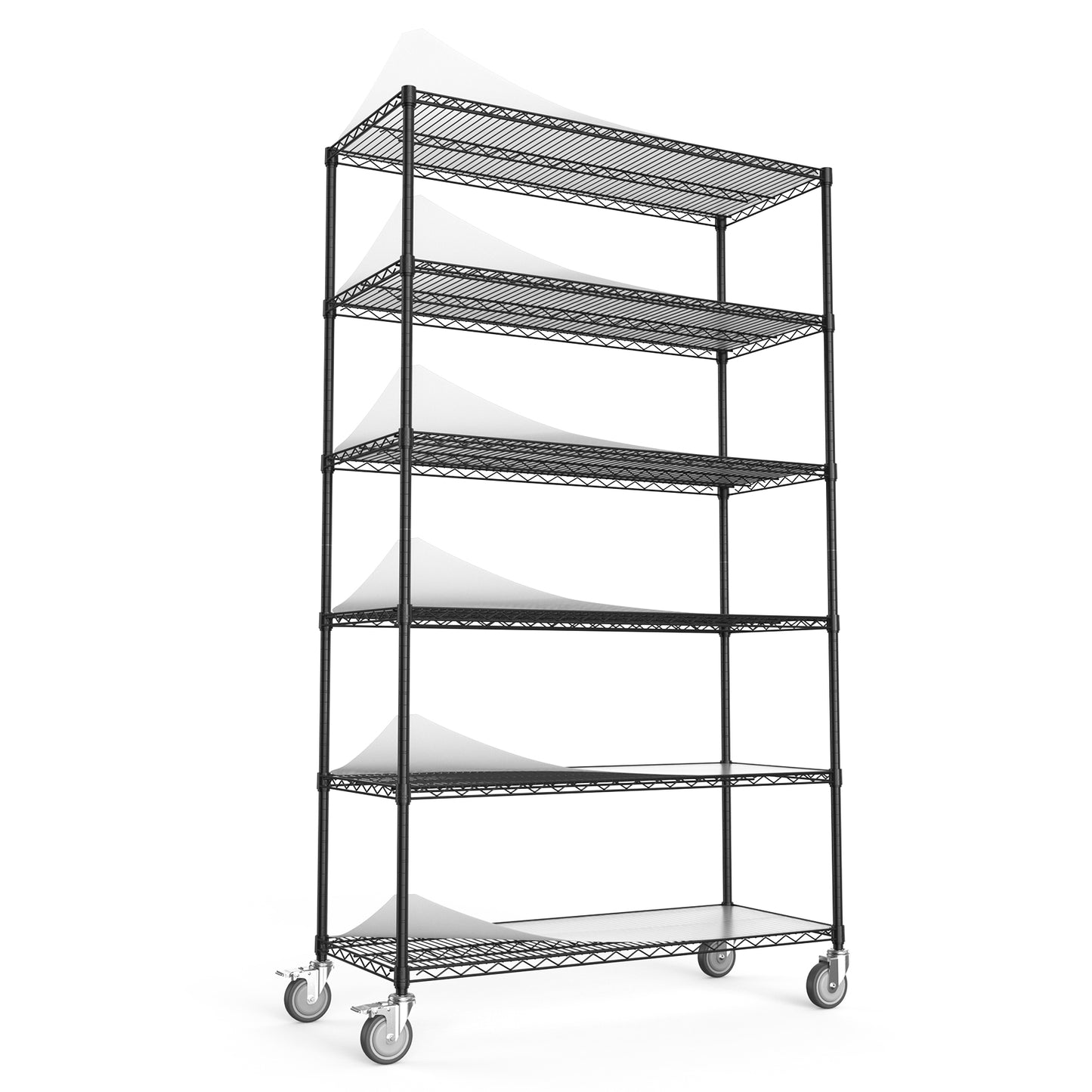 6 Tier Wire Shelving Unit, 6000 LBS NSF Height Adjustable Metal Garage Storage Shelves with Wheels, Heavy Duty Storage Wire Rack Metal Shelves - Black - 204882