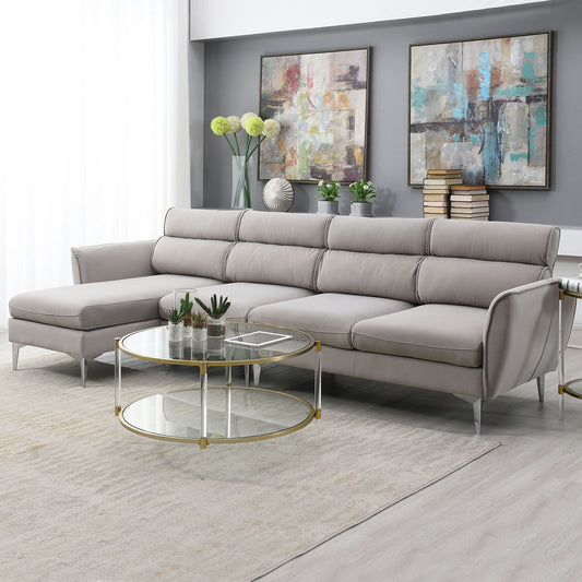 Convertible L-Shape Sectional Sofa with Chaise and Flannel Upholstery