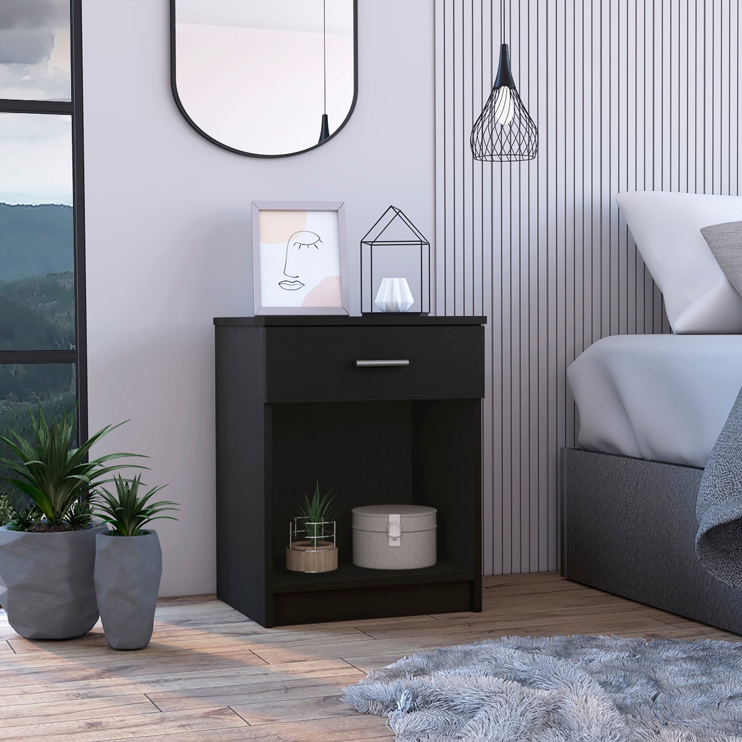 Merimac 1-Drawer 1-Shelf Nightstand Black Wengue