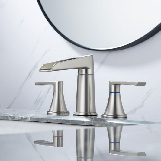 Elegant 2-Handle Brushed Nickel Bathroom Faucet with Waterfall Design