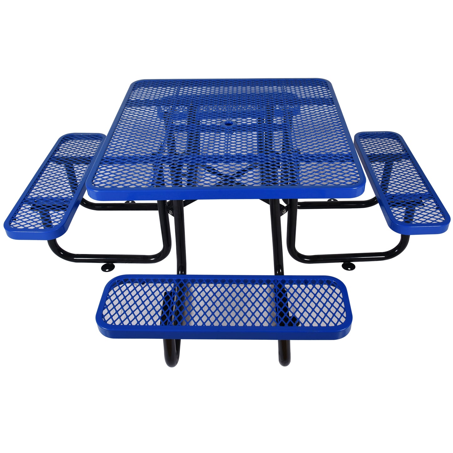 Square Outdoor Steel Picnic Table 46" blue ,with umbrella pole
