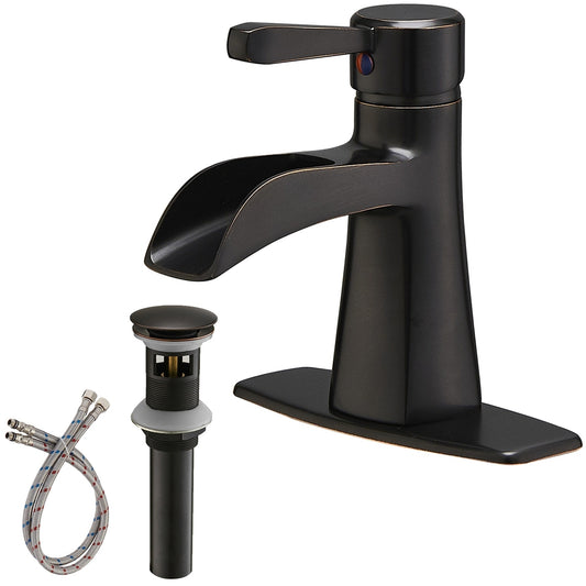 Waterfall Oil Rubbed Bronze Bathroom Faucet with Pop-Up Drain