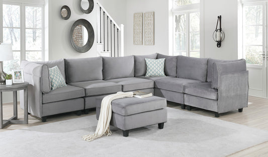 Simona Gray Velvet 7-Piece Modular Sectional Sofa