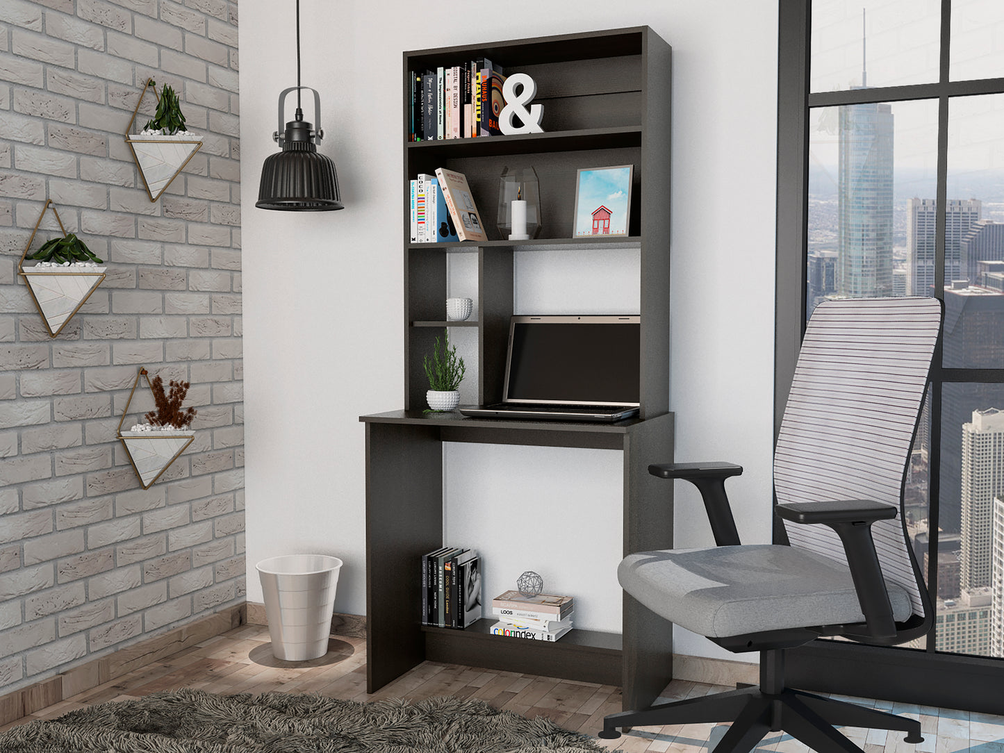 Black Writing Desk with Ample Storage Space and Modern Design