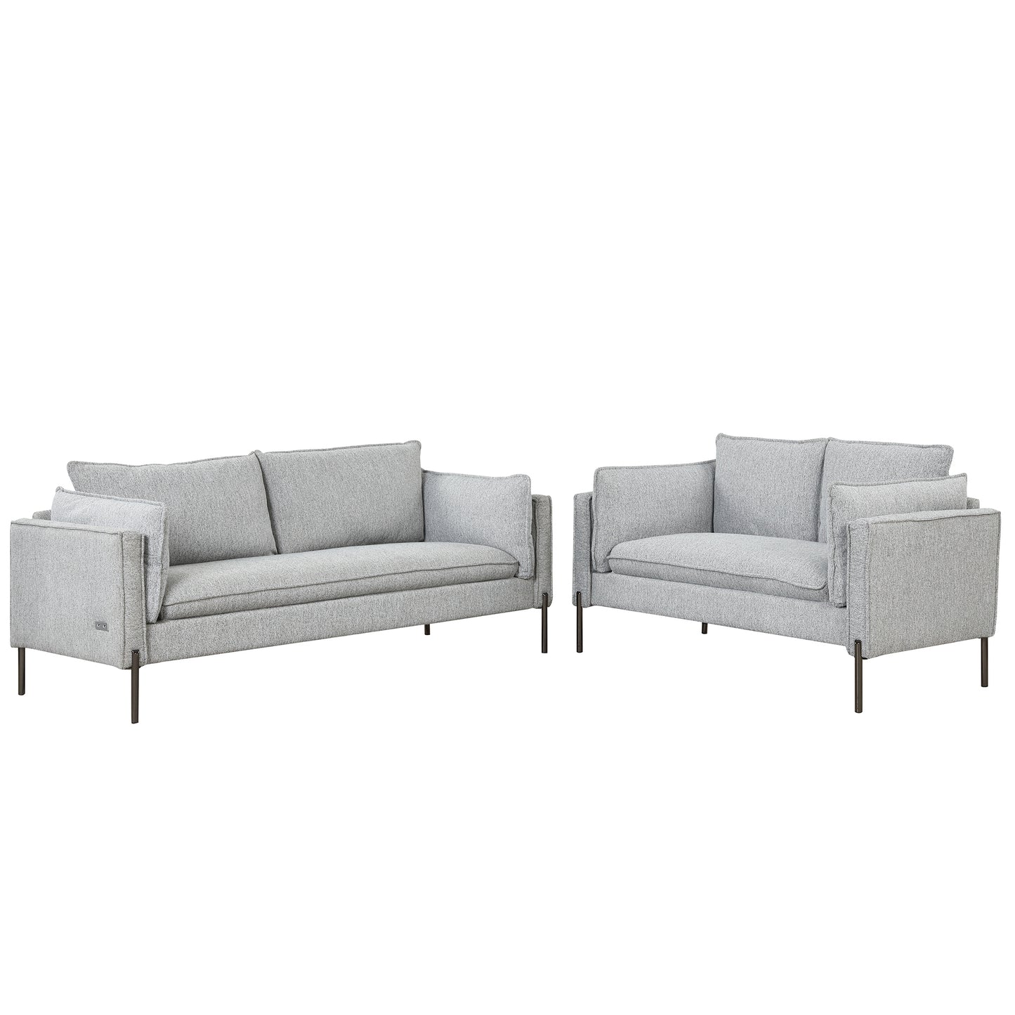 Modern Linen Fabric Upholstered Loveseat and 3-Seat Couch Set with USB Charging Ports