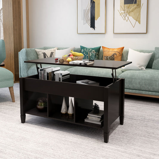 Adjustable Lift Top Coffee Table with Storage - Black