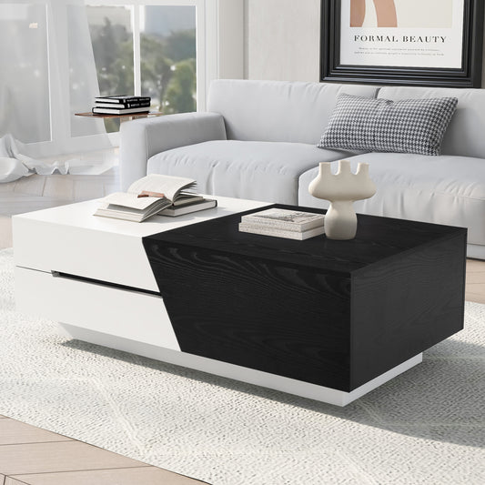 Sleek White and Black Sliding Top Coffee Table with Storage