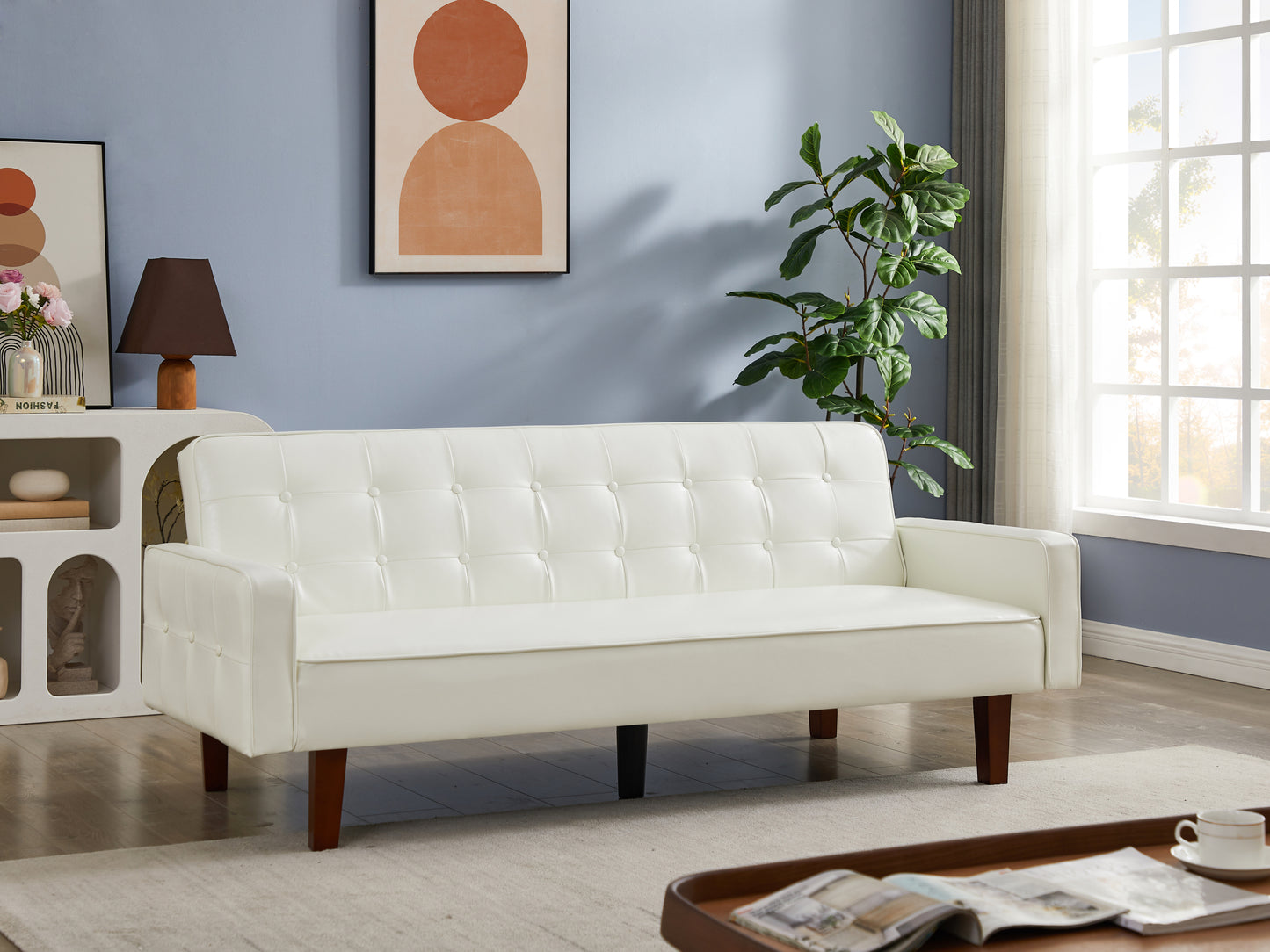 Beige Linen Sofa & Sofa Bed with Eucalyptus Wood Frame