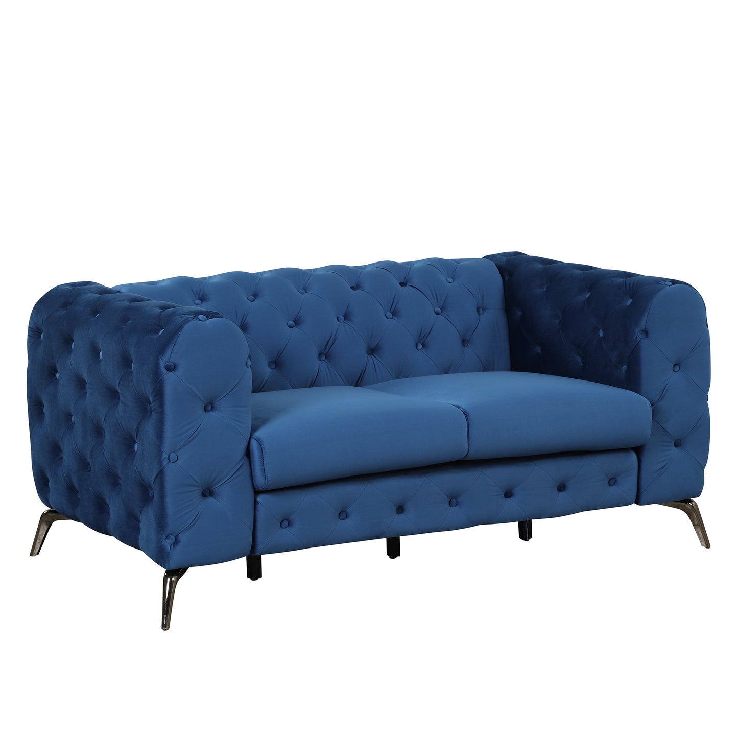 63 Blue Velvet Upholstered Modern Loveseat Sofa with Button Tufted Back