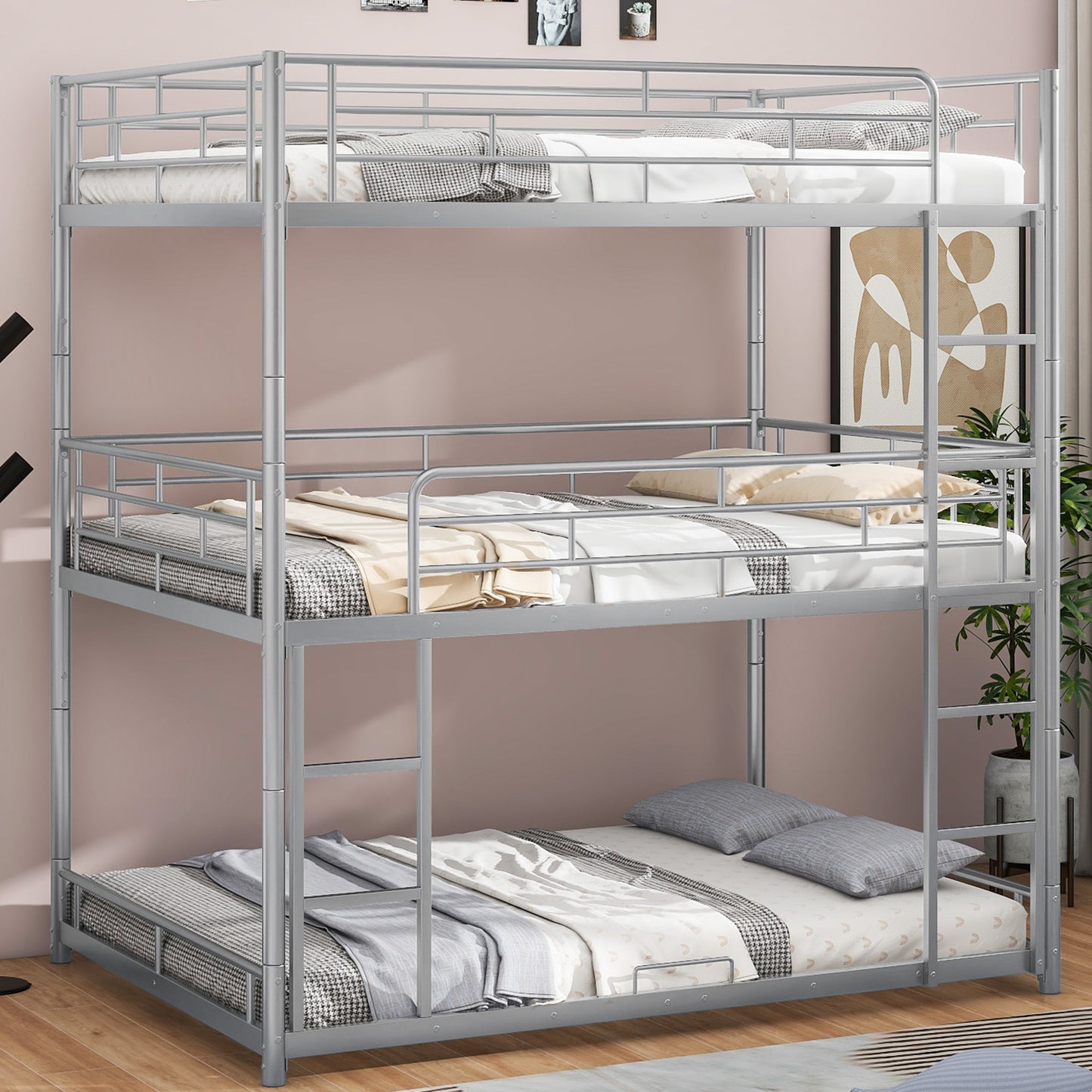 Silver Metal Triple Bunk Bed for Full Size