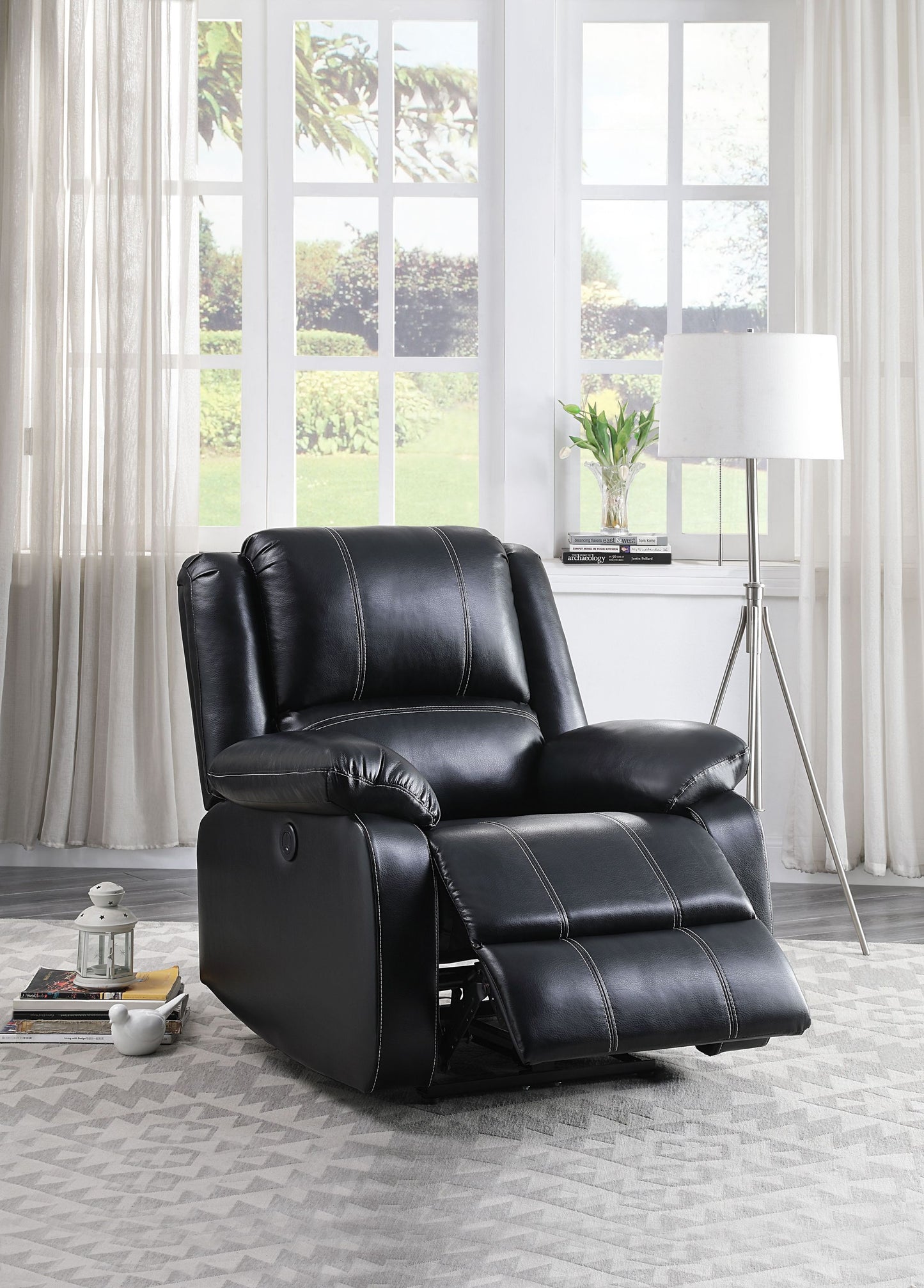 Black Synthetic Leather Zuriel Power Recliner with USB Port