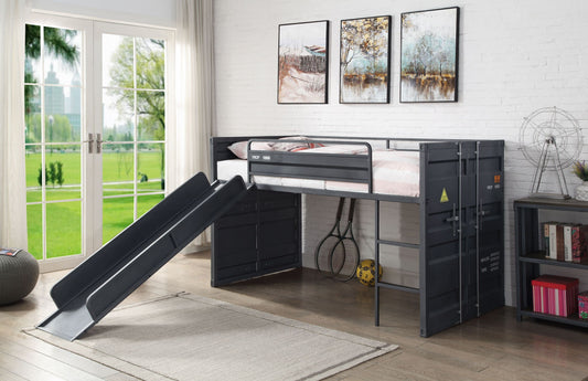 Cargo Twin Loft Bed w/Slide, Gunmetal Finish 38305