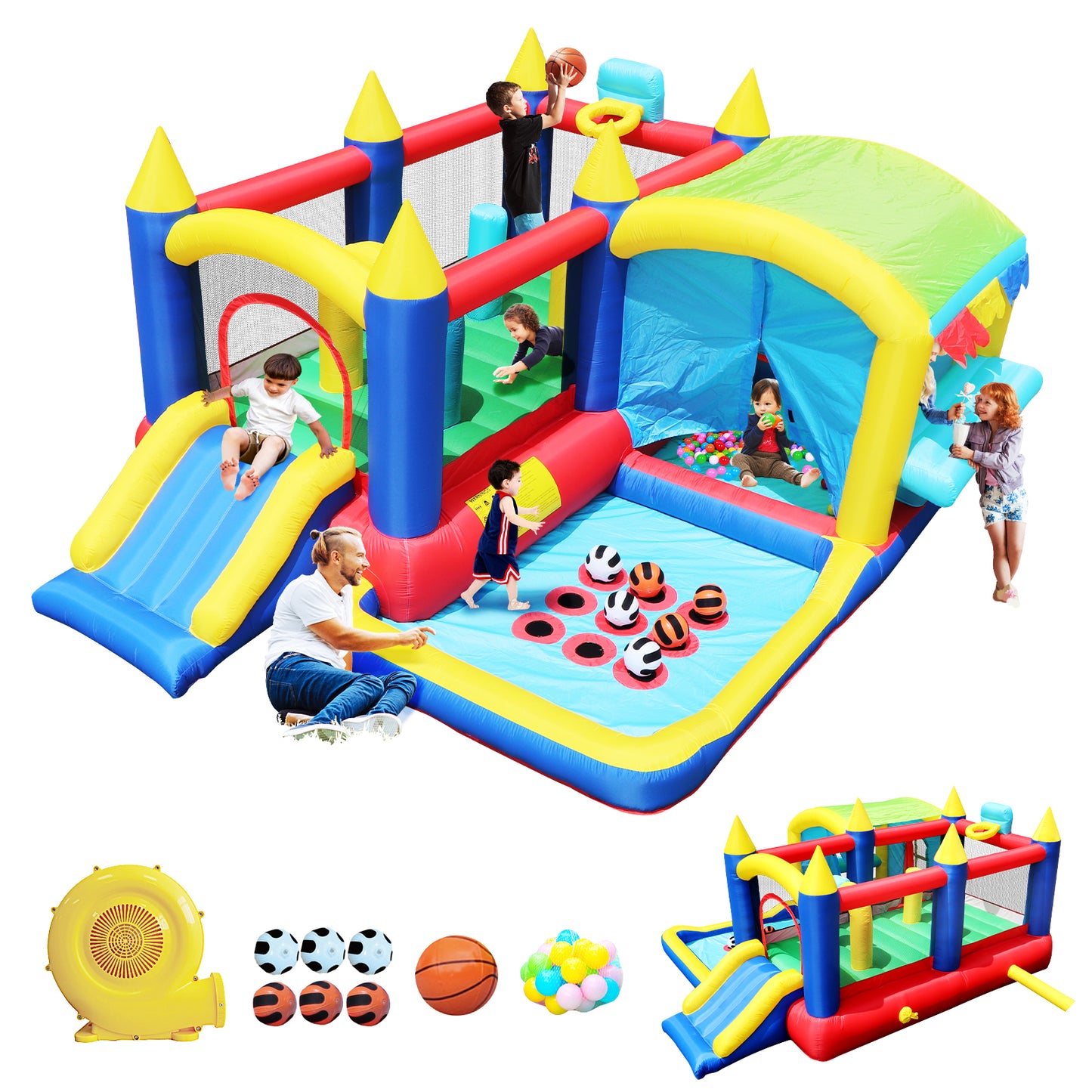 Ultimate 7-in-1 Inflatable Bounce House with Ball Pit and Obstacle Course for Kids' Indoor and Outdoor Parties