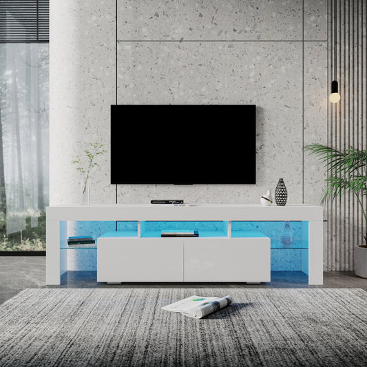 Contemporary White Gloss TV Stand with 80-inch LED Lights and Remote Control