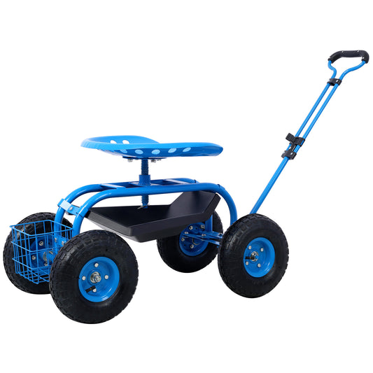 Rolling Garden Scooter Garden Cart Seat with Wheels and Tool Tray, 360 Swivel Seat,Blue