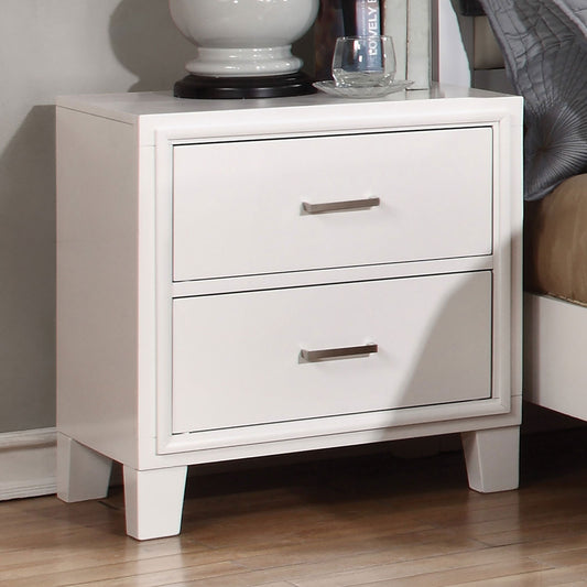 Simple Casual 1pc Nightstand White Color Solid wood Bedroom Furniture Transitional Look Nightstand Nickel Bar Pull