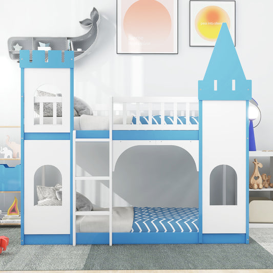 Blue Castle Bunk Bed with Ladder for Children