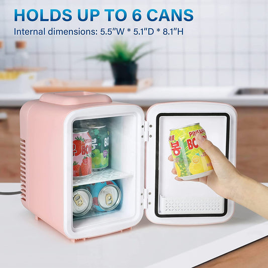 Portable Mini Fridge and Warmer, 4L Compact Refrigerator for Skincare, Beverage, and Food, Pink