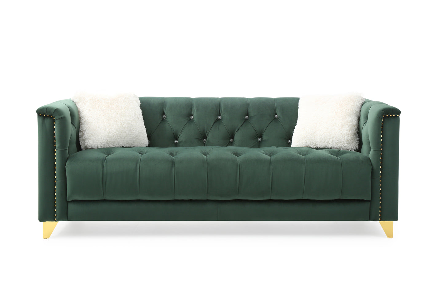 Russell Tufted Upholstery Sofa Finished in Velvet Fabric in Green