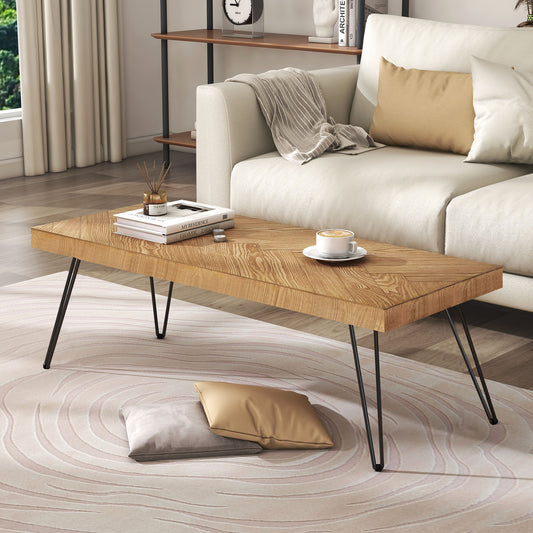 Stylish Ash Wood Coffee Table with Metal Hairpin Legs