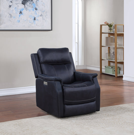 Ocean Blue Dual-Power Recliner with Easy-Care Leatherette - Modern Comfort Recliner