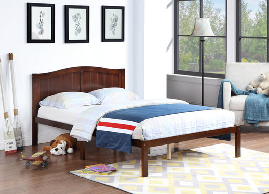 Full Size Bed, Wood Platform Bed Frame with Headboard For Kids, Slatted, Dark Walnut