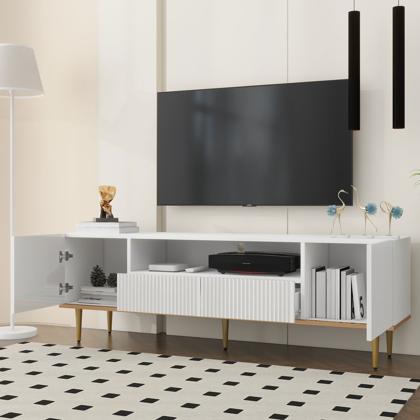 U-Can Modern TV Stand for 70+ Inch TV with Storage and Cable Management