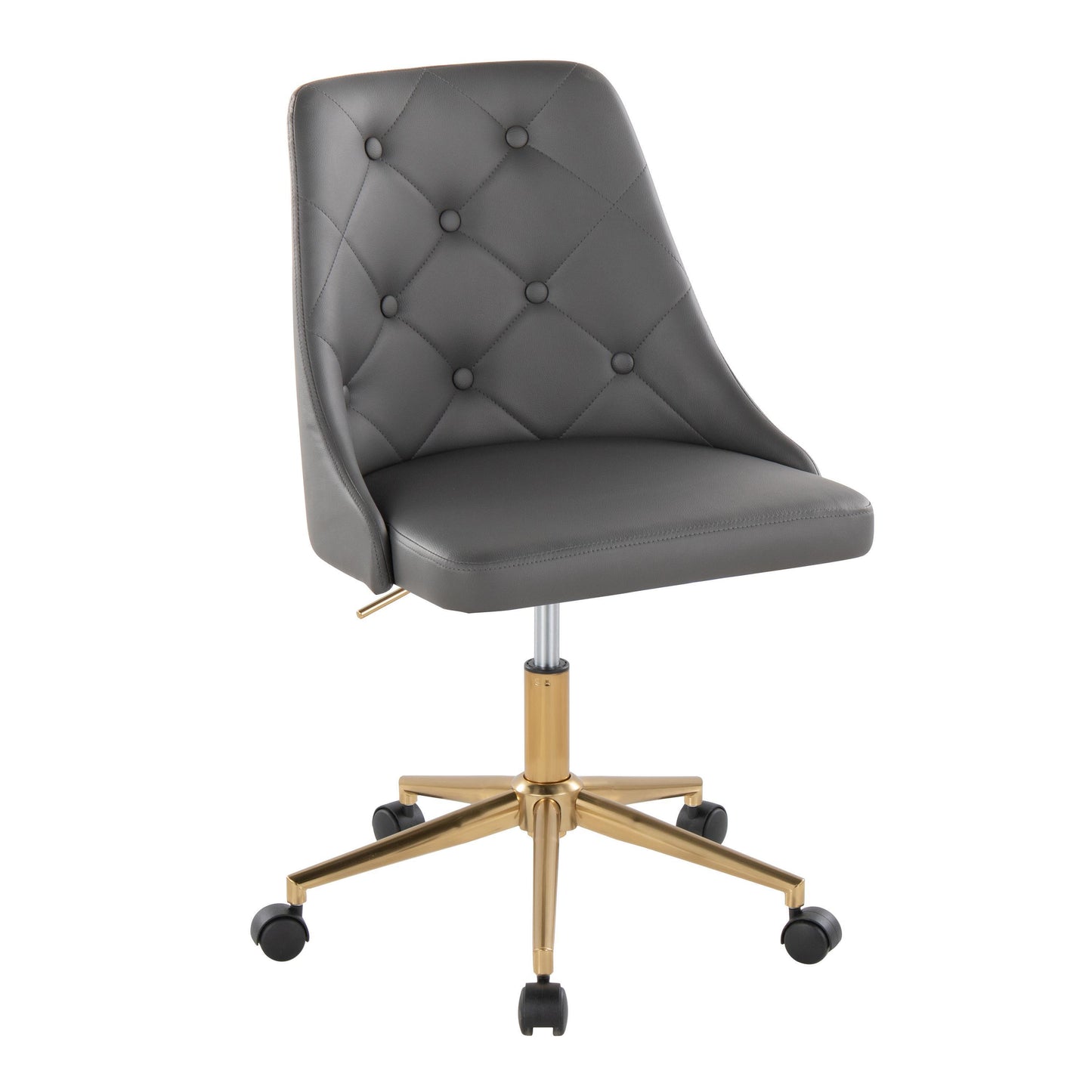 Marche Contemporary Swivel Task Chair with Casters in Gold Metal and Grey Faux Leather by LumiSource