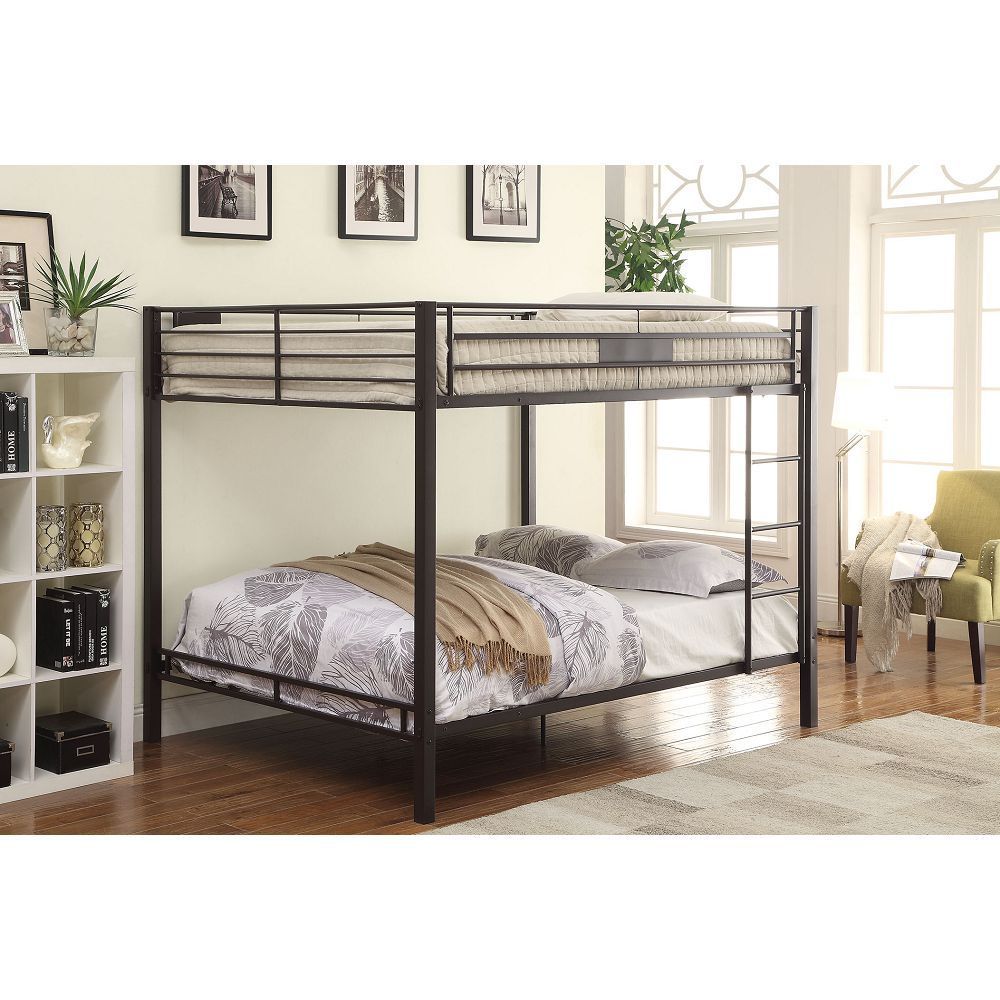 Sleek Sandy Black Queen/Queen Metal Bunk Bed