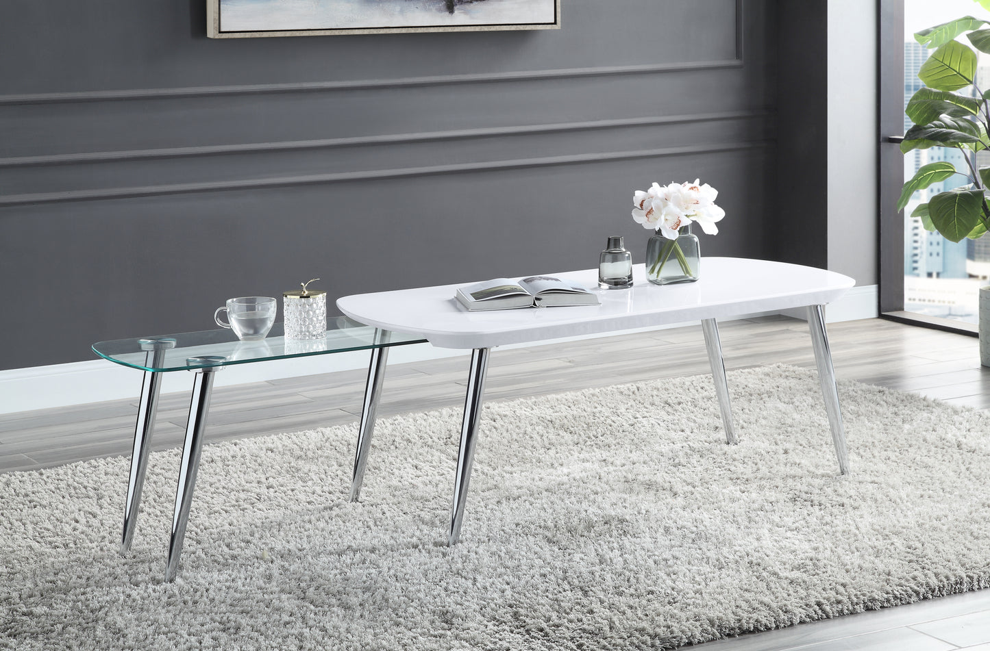 Sleek White & Chrome Finish Patina Coffee Table LV00363